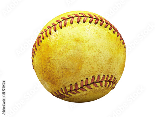 Used yellow softball isolated on transparent background