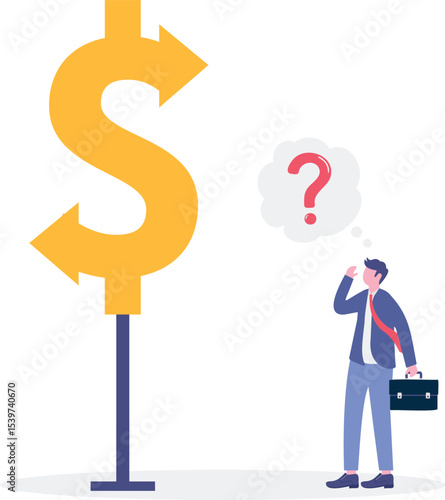 Money decision, investment choice or option to make profit, buy or rent, pay off debt or invest,

