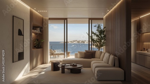 Wallpaper Mural Modern living room with a waterfront view. Torontodigital.ca