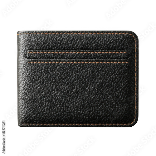 Black leather card holder wallet isolated on transparent background