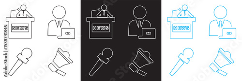 Journalism icon . Vector for Microphone, journalist,  reporter,  interview, newspaper etc. isolated on white and black background. Vector illustration. EPS 10