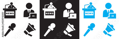 Journalism icon . Vector for Microphone, journalist,  reporter,  interview, newspaper etc. isolated on white and black background. Vector illustration. EPS 10