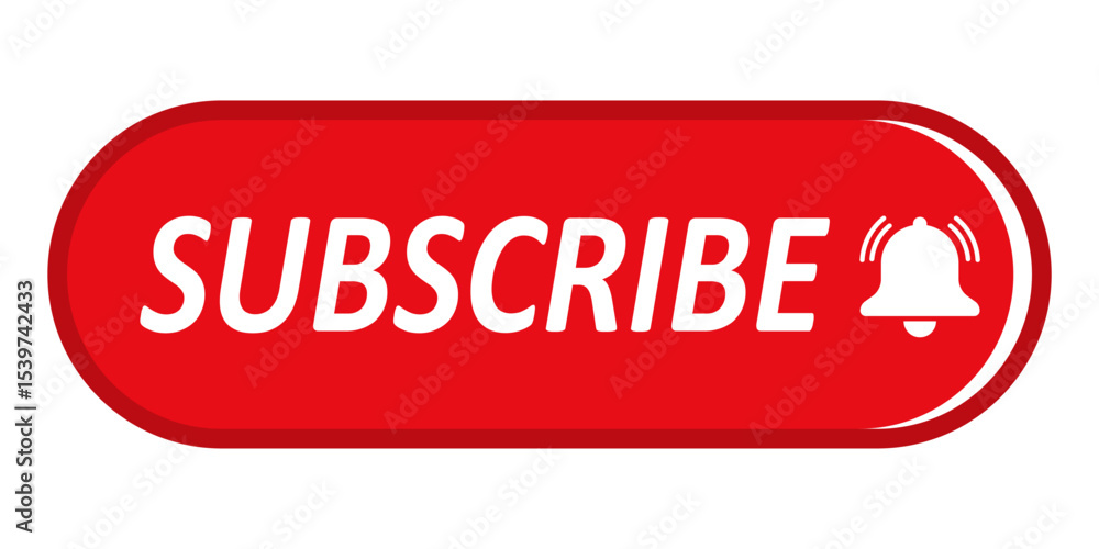 Rounded Red Subscribe Button with Notification Bell Icon Rounded Red Subscribe Button with Notification Bell Icon