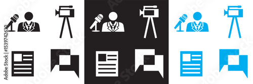Journalism icon . Vector for Microphone, journalist,  reporter,  interview, newspaper etc. isolated on white and black background. Vector illustration. EPS 10