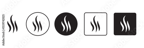 Aromas vaporize icons. Smoke, steam flat line icons set. Bad smell icon.