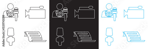 Journalism icon . Vector for Microphone, journalist,  reporter,  interview, newspaper etc. isolated on white and black background. Vector illustration. EPS 10