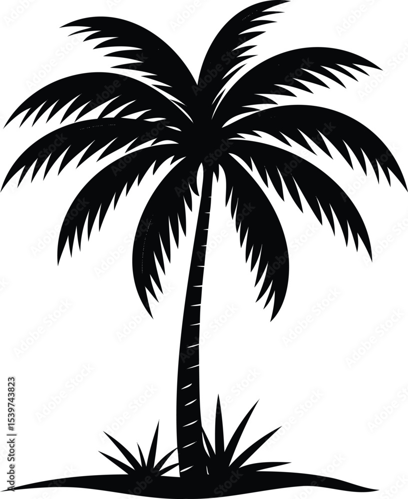 Obraz premium Silhouette of a Palm Tree Against a White Background, Tropical Vibe