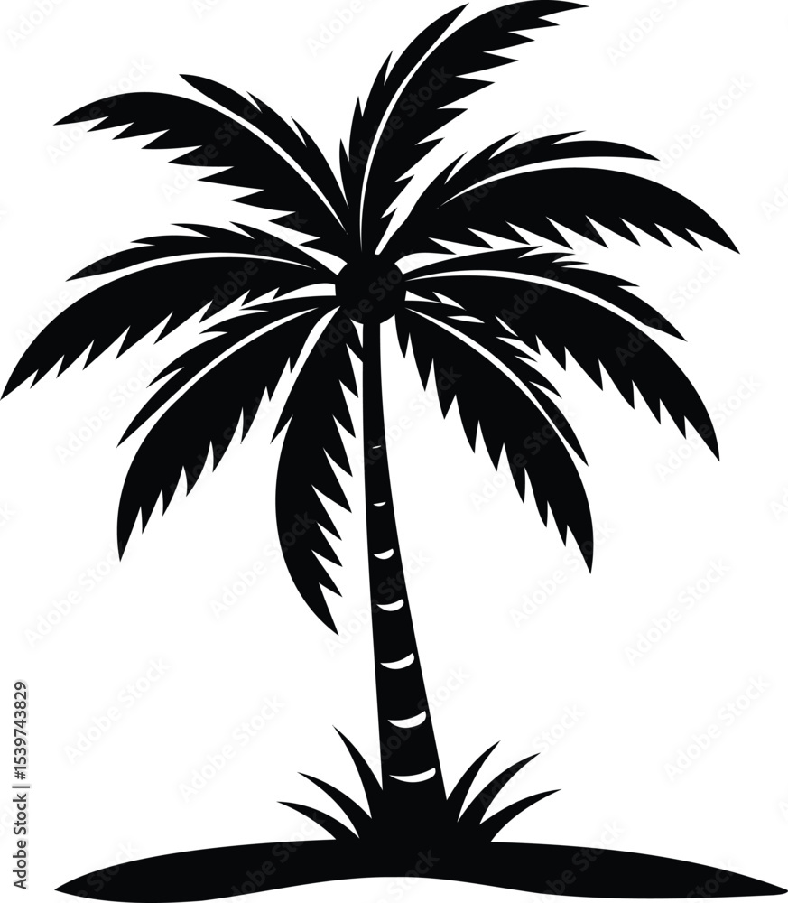 Obraz premium Silhouette of a palm tree on a small island isolated vector illustration