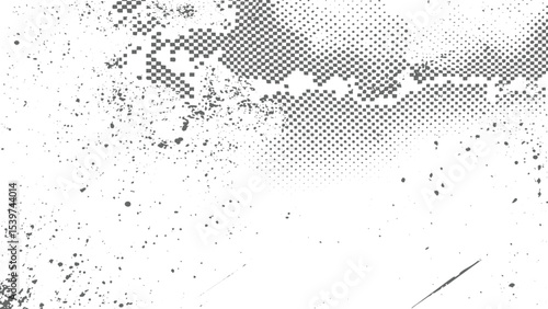 Abstract grayscale texture with distressed checkered pattern overlay and scattered speckles grunge background design element