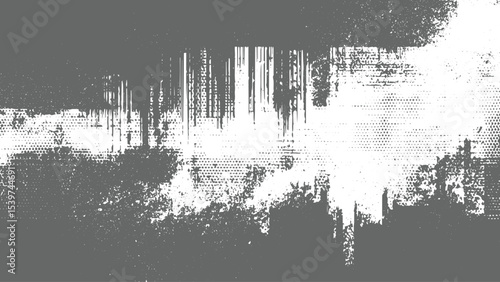 Abstract grayscale texture with white and gray mottled patterns vertical brush strokes and halftone dots grunge distressed background design element