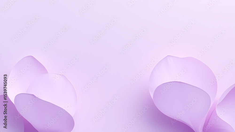 A minimalist and elegant background featuring abstract, gracefully curved petal-like shapes in the lower corners against a smooth, uniform, pale lavender backdrop with ample copy space for text. A minimalist and elegant background featuring abstract, gracefully curved petal-like shapes in the lower corners against a smooth, uniform, pale lavender backdrop with ample copy space for text.
