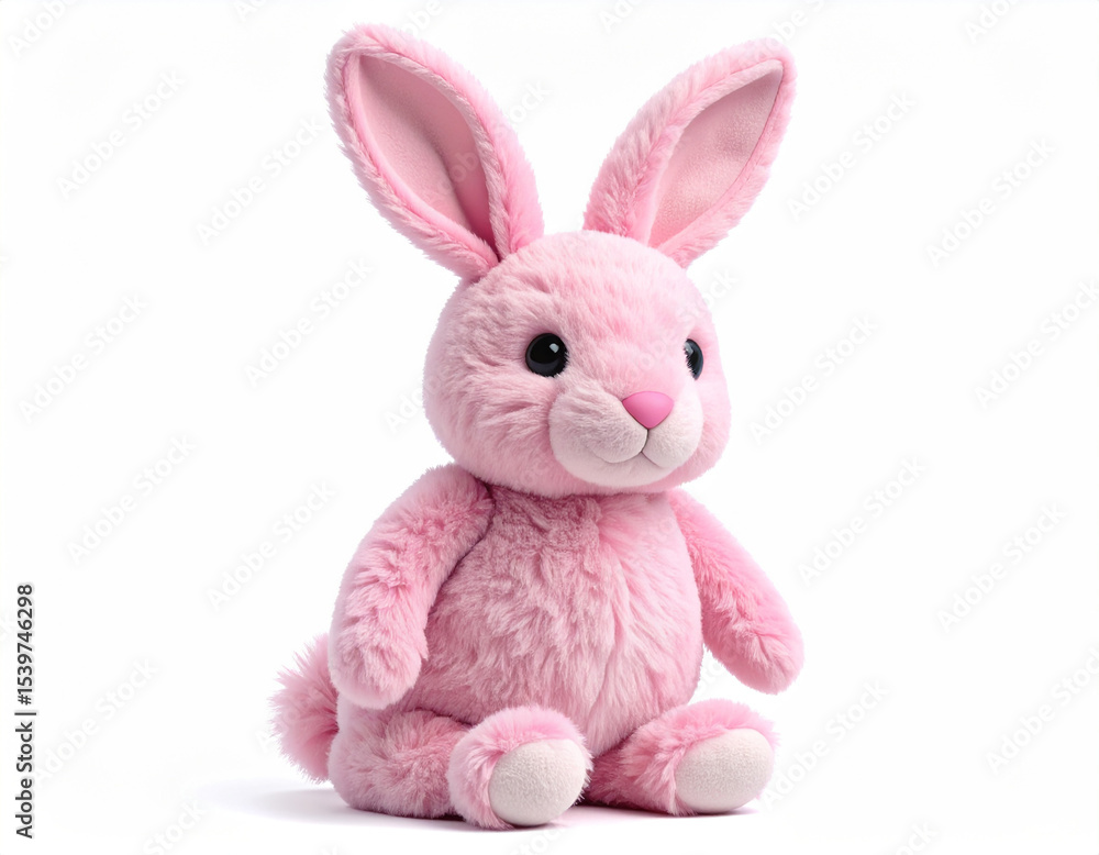 Obraz premium Pink Bunny Plush: A charming pink plush bunny sitting poised, evoking a sense of playfulness and joy. with it's fluffy, cuddly appeal, it's a delightful companion.