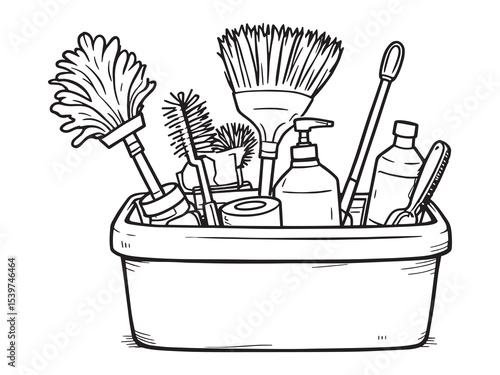 cleaning caddy outline vector drawing simple household tool