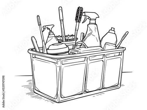 cleaning caddy vector line art illustration simple design