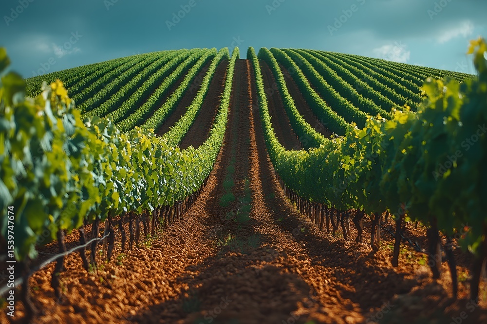 Fototapeta premium Vibrant Vineyard Landscape Under a Dramatic Sky - Perfect for Fine Art Prints and Home Decor