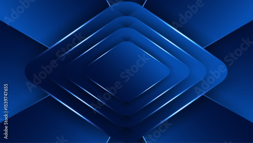 Abstract Blue Geometric Background with Symmetrical Layers and Glow