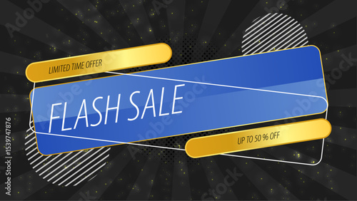 Stylish Flash Sale Advertisement with Blue and Gold Accents