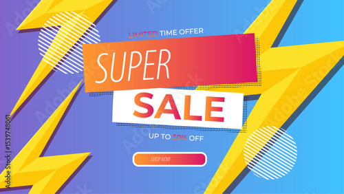 Colorful Super Sale Banner With Bright Lightning Bolts and Bold Typography