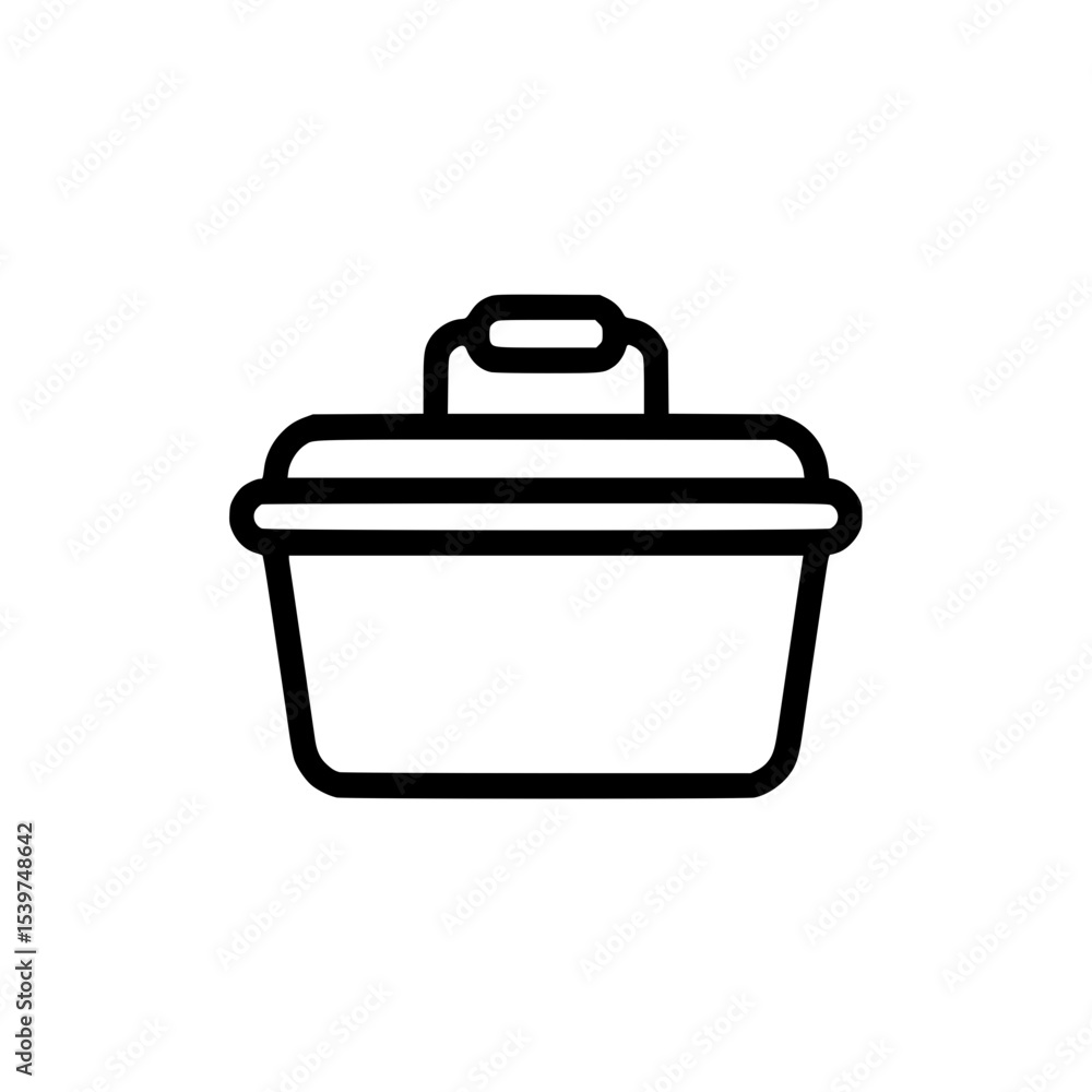Black vector icon of a picnic basket with a handle for food storage and outdoor use Black vector icon of a picnic basket with a handle for food storage and outdoor use