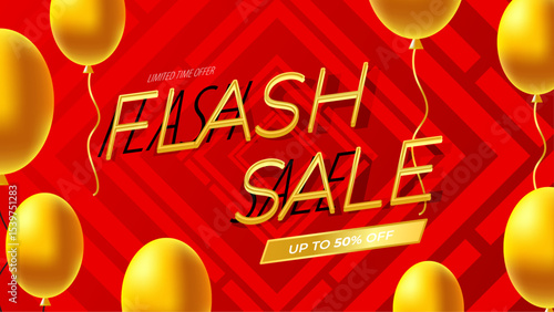 Golden Balloons and Flash Sale Banner for Marketing Promotion