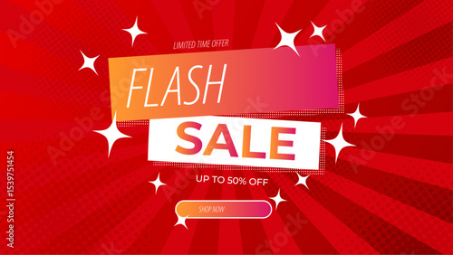 Dynamic Flash Sale Promotional Banner With Vibrant Colors and Shining Stars