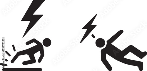 Electric Shock Hazard Icon. Stick Figure Electrocuted Warning Symbol.