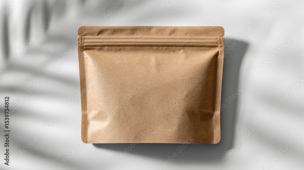 Obraz premium Brown kraft paper pouch mock up with zipper closure, placed on soft gradient background, showcasing minimalistic design and versatility for packaging solutions in various commercial applications