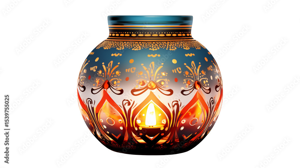 Ornate Glass Lantern Festive Teal Gold Design Candlelight Ornate Glass Lantern Festive Teal Gold Design Candlelight