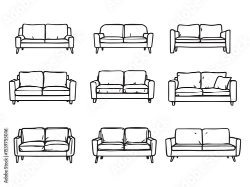 cozy home sofa minimalist line art vector illustration
