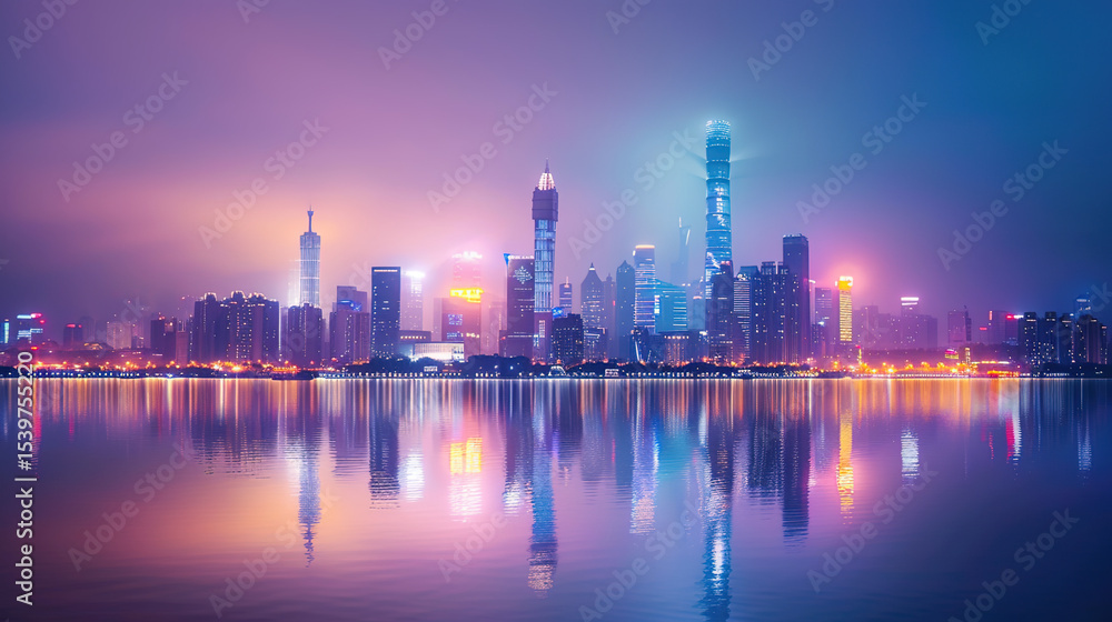 Dramatic Downtown Skyline Poster Background: Modern Urban Architecture with Neon Lights & Dynamic Night Views. Dramatic Downtown Skyline Poster Background: Modern Urban Architecture with Neon Lights & Dynamic Night Views.