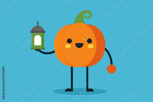 Adorable Pumpkin Character Holding a Lantern  A Cute Halloween Illustration