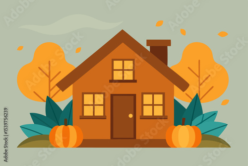 Cozy Autumn House Fall Season Home Illustration