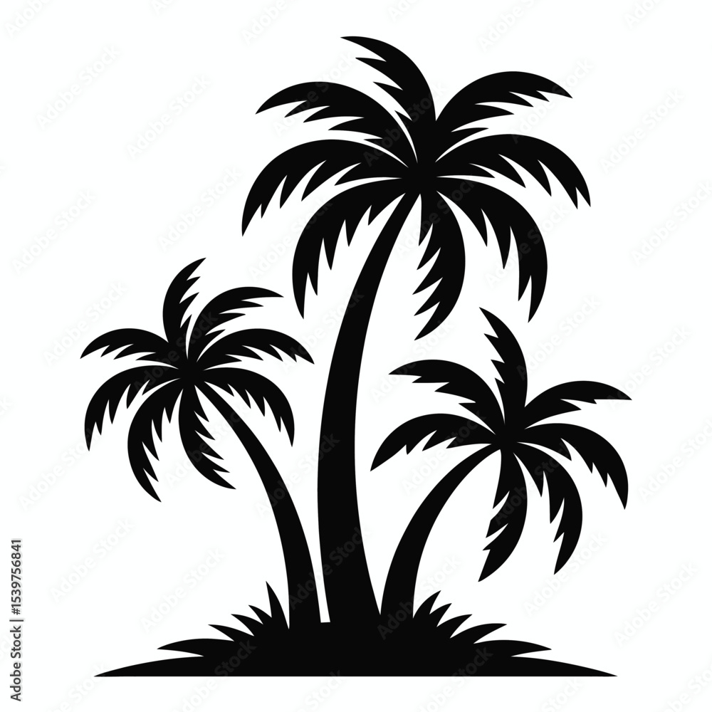 Obraz premium Three Black Palm Trees Tropical Island Silhouette Vector Graphic 3
