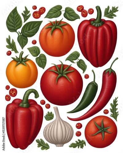 Thai chili paste watercolor, Thai herb watercolor set