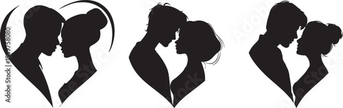Romantic Couple Silhouettes Inside Heart Shape. Love Vector Illustration