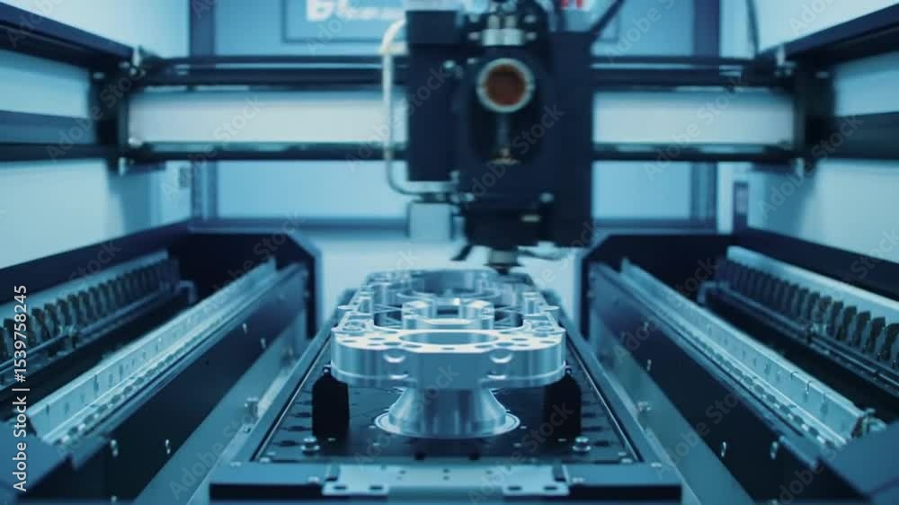 Automated Machine Milling Metal Part Production Process Automated Machine Milling Metal Part Production Process