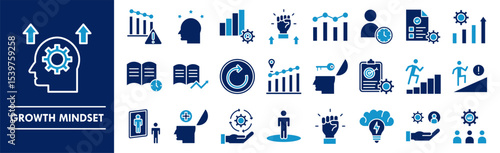 Growth Mindset icon collection set. Containing design mindset, growth, success, improvement, development