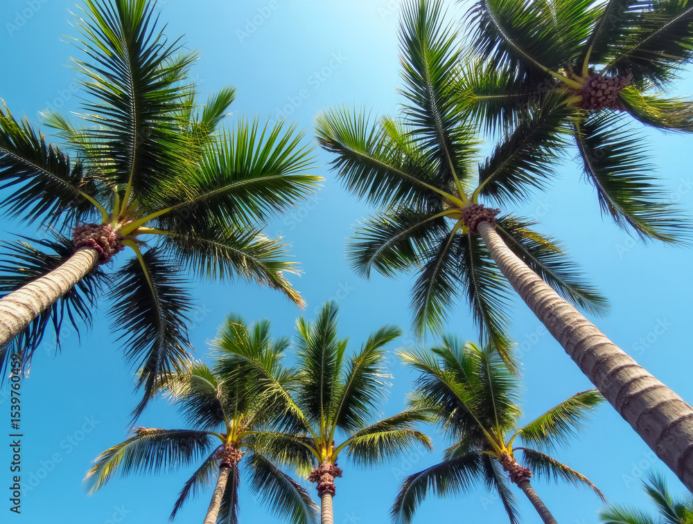 Mexico Looking Up at the Green Tops of Palm Trees Mexico Looking Up at the Green Tops of Palm Trees