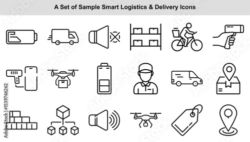 Smart Logistics Delivery Icons Black Line Art Set vector 1