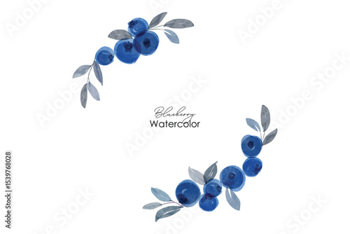 Blueberry watercolor art wreath frame background. Sweet blueberry in frame. Vector illustration. blueberry pattern. Fruit berry background. Summer fruit texture