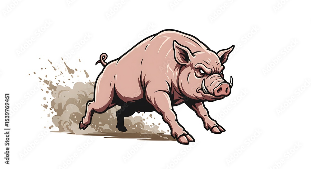 Obraz premium vector art line of angry cute pig face with fire effect and siluet effect suitable for mockup and logo product of team isolated white background