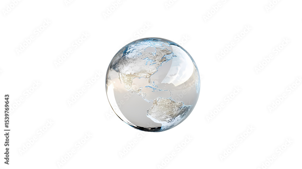 Fototapeta premium Glass Globe Earth A Crystallized World isolated on transparent background