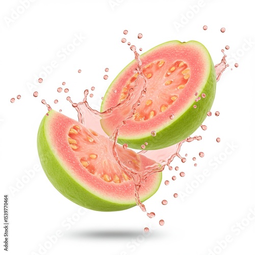 Juicy Guava Slices Splashing, Refreshing Tropical Fruit Image