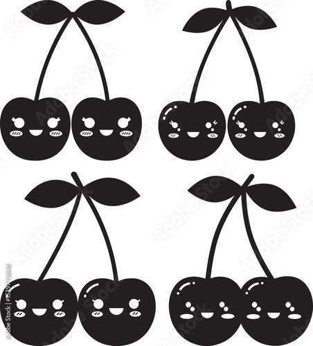 Smiling Kawaii Cherry Pair Blushing Cheeks vector illustration