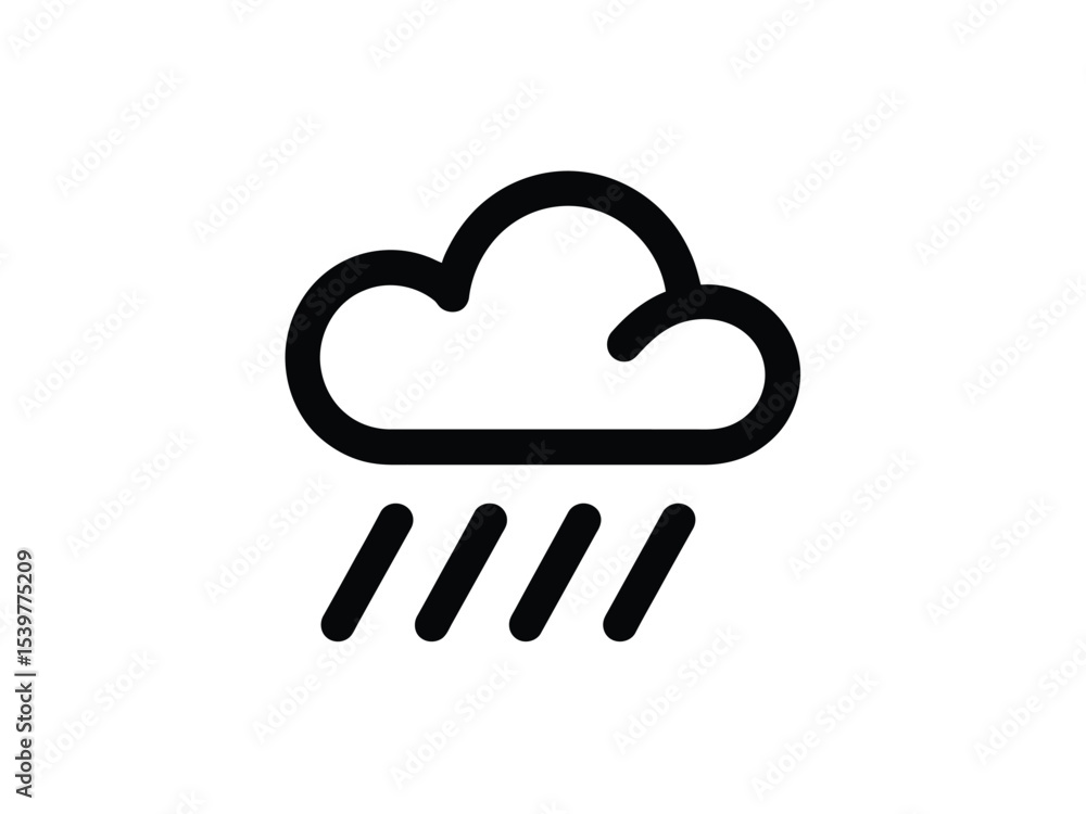 Black Line Art Rain Cloud Icon Simple Weather Symbol Black Line Art Rain Cloud Icon Simple Weather Symbol