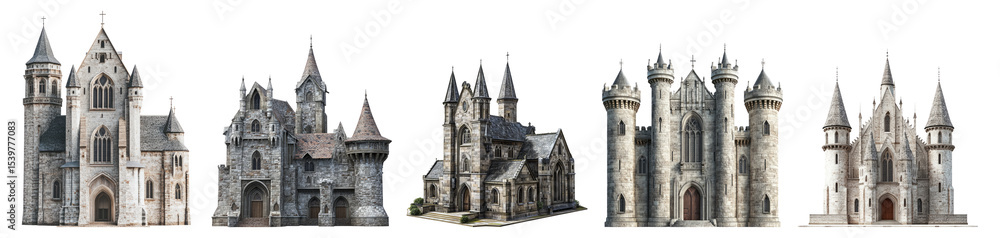 Fototapeta premium Fantasy Castle Architecture Collection for Imaginative Projects Isolated Transparent Background
