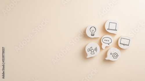 clean photo depicting balance between hard and soft skills symbols of technology alongside abstract representations