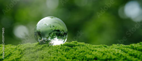 Wallpaper Mural Crystal globe glass on green in forest for  Sustainable Development, green business, circular economy, supply chain, . renewable energy, carbon emission to net zero. Earth Day, and ESG concept Torontodigital.ca