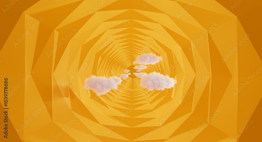 Obraz premium Abstract geometric tunnel with clouds
