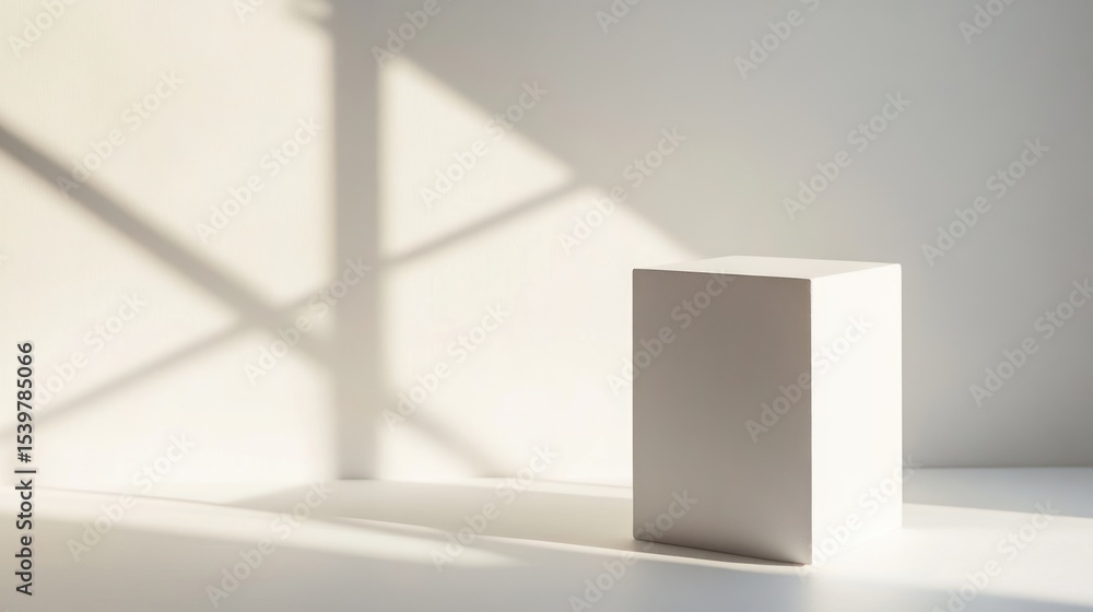 Minimalist White Cube on White Surface with Geometric Shadow for Product Mockups Minimalist White Cube on White Surface with Geometric Shadow for Product Mockups